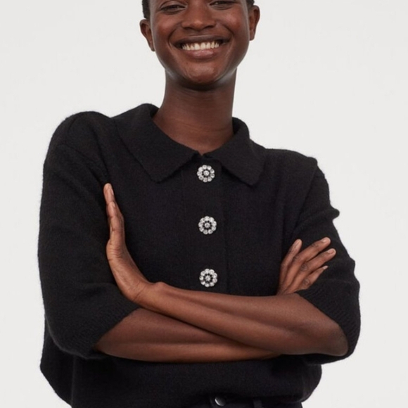 H&M Diamante rhinestone button black sweater pullover top SMALL - Picture 12 of 12